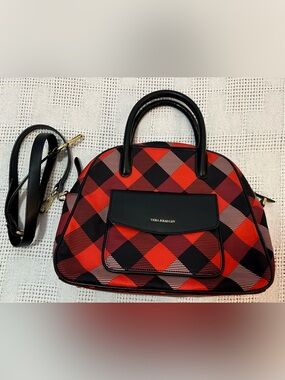 Vera Bradley Red and Black Buffalo Plaid Dome Satchel